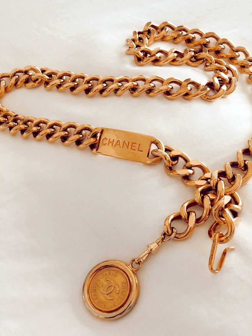 Vintage CHANEL ID Logo Medallion Gold Large Thick Chain