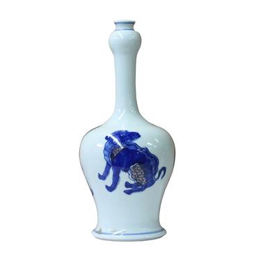 Chinese Blue White Porcelain Handpainted Foo Dog Small Vase ws1046E 