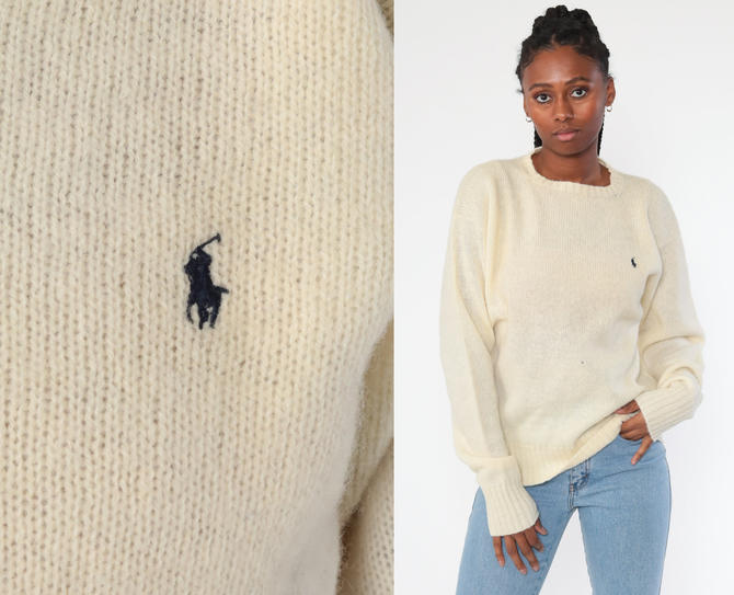 Ralph Lauren Sweater 90s WOOL Sweater Cream Sweater Polo Sport