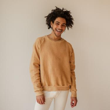 Organic Fuzzy Sweatshirt, Unisex Sweater, Raglan Sweatshirt, Nubby Ochre Pullover, Organic Terry Sweater, Textured Sweatshirt, Plant Dyes 