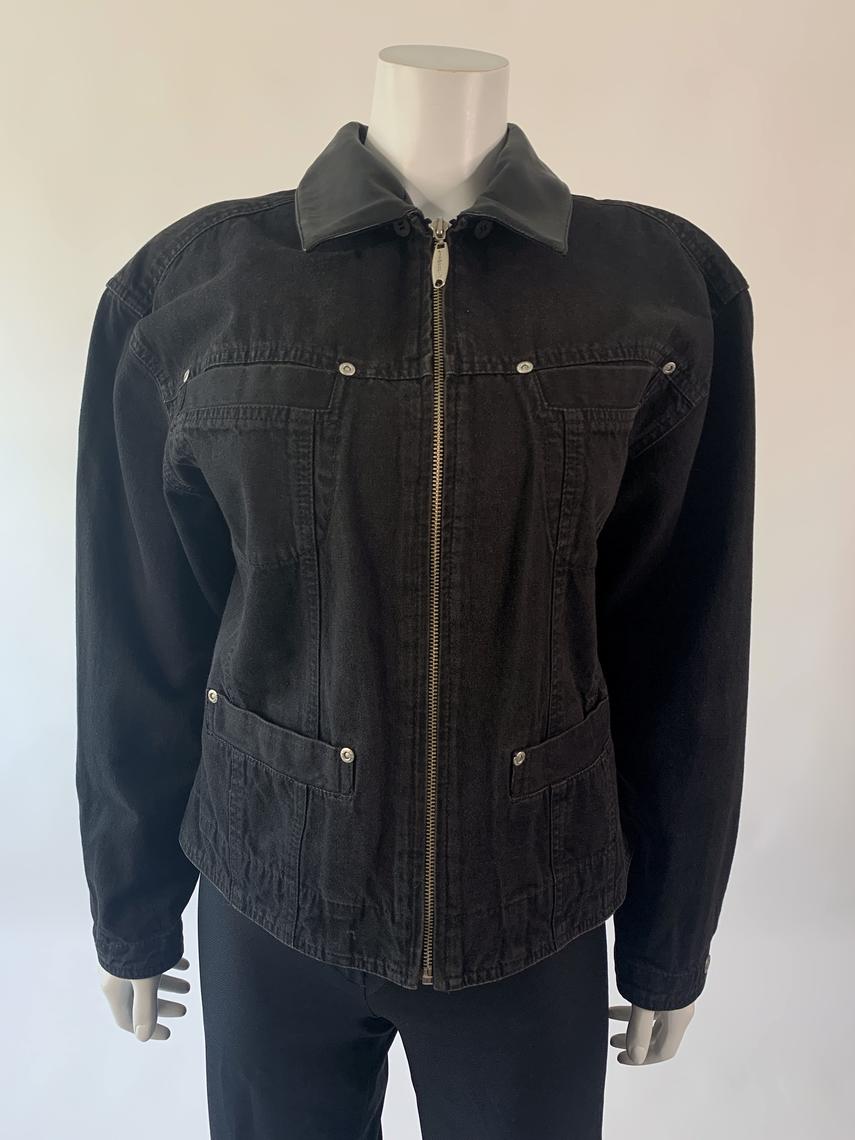 Black Denim & Leather Chore Jacket Prototype Vintage Austin, TX