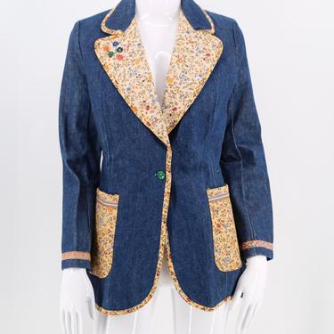 70s French Dressing Co patchwork denim blazer / vintage 1970 