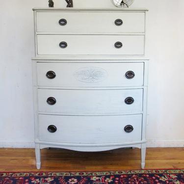 Antique Dresser, Vintage Dresser, White / Grey Dresser. Federal Style Dresser, Highboy Dresser, Painted Highboy, Free NYC Delivery 