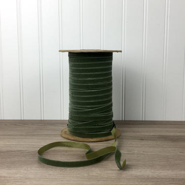 Nyrib-Vel green velvet ribbon on original spool - 1950s sewing 