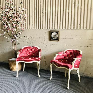 Vintage French Louis XVI Carved & Tufted Chairs