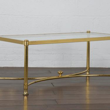 Vintage French Art Deco Style Brass and Glass Coffee Table 