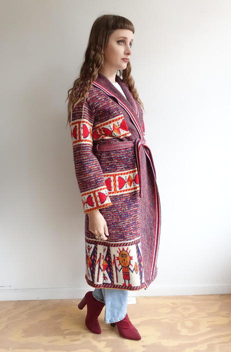 Vintage 70s Full Length Space Dyed Sweater Novelty Print Bell
