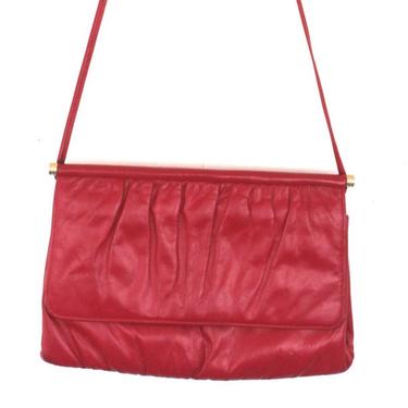 1980s Red Leather Crossbody with Gold Details- Envelope Purse- Clutch 