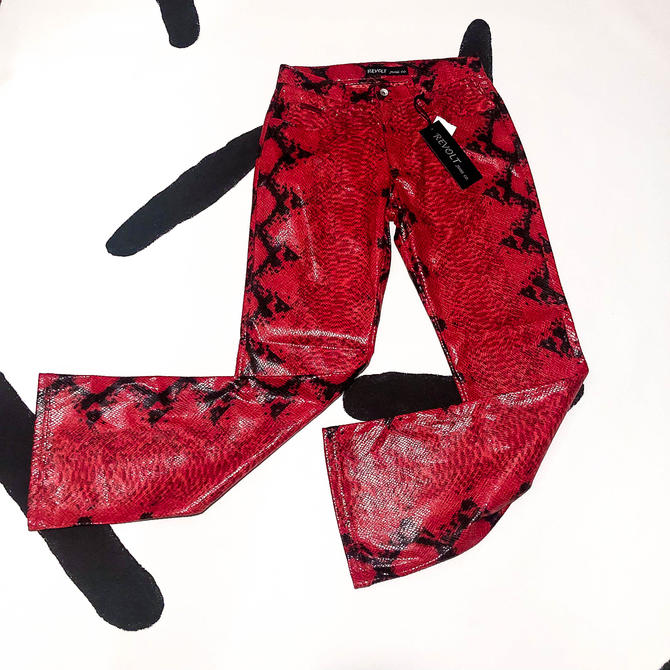 90s y2k Red Faux Snakeskin Pants / Snake / Shiny / High, Bad at Petting  Cats