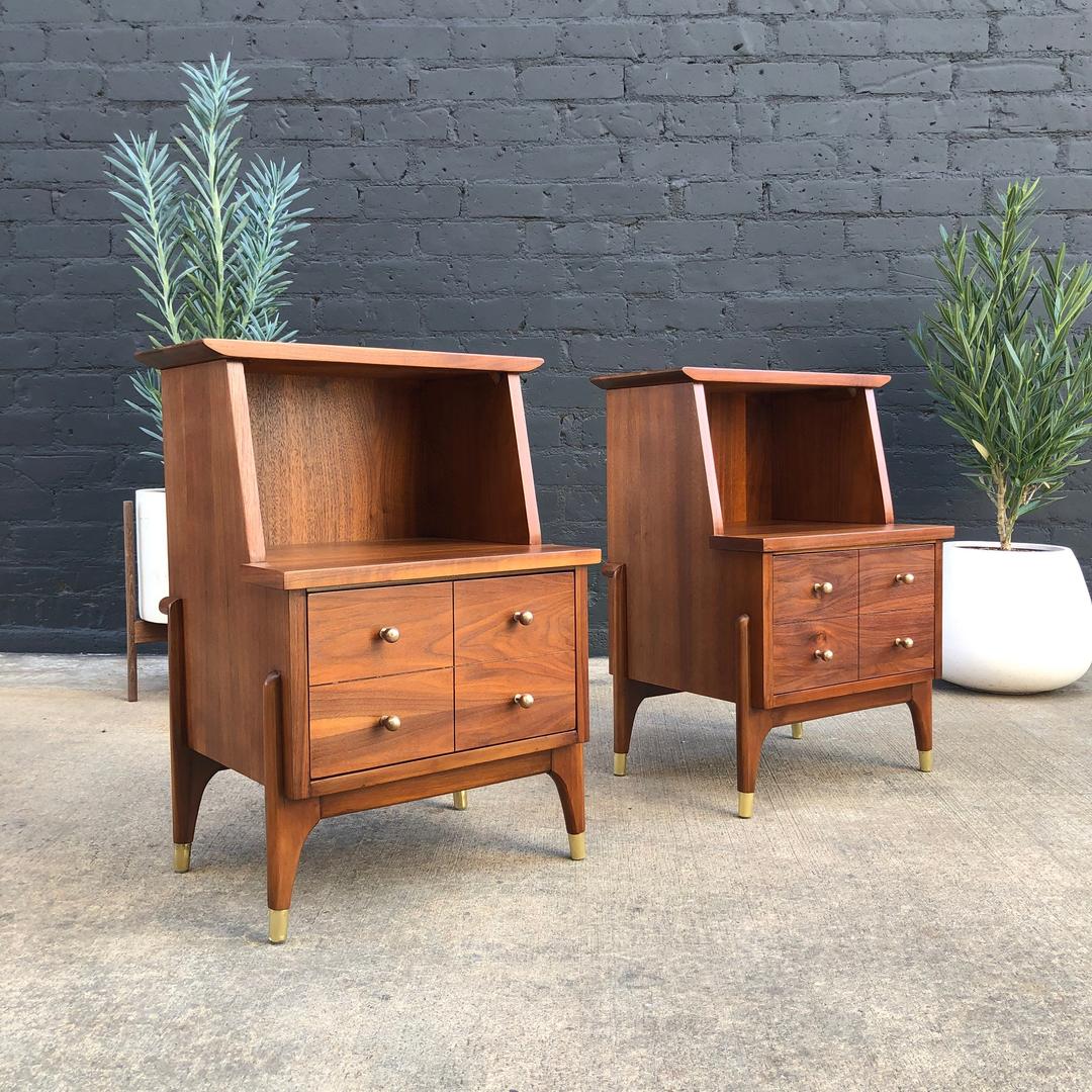 MidCentury Modern Sculpted Walnut Night Stands Vintage Supply East