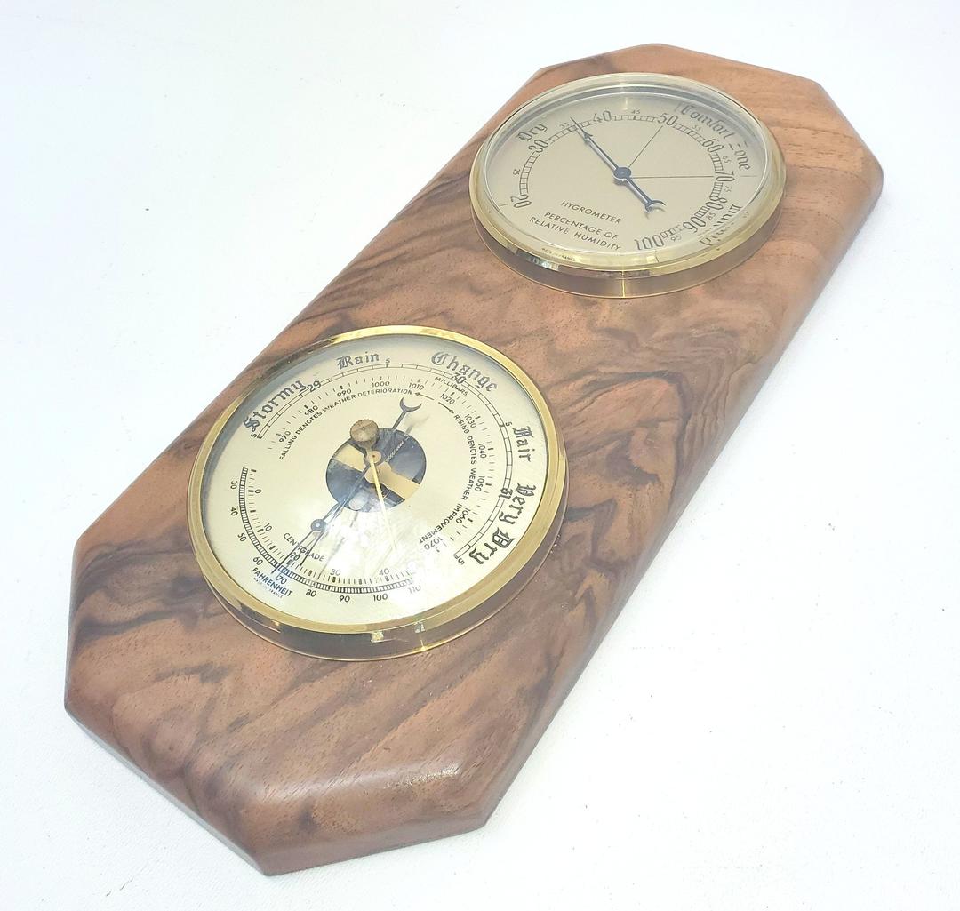 Vintage Verichron Red Tole Metal Barometer Hygrometer Thermometer - 3 Pc  Set