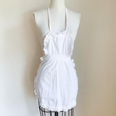 Vintage 1940-50s White Cotton Bib Apron / waitress apron 
