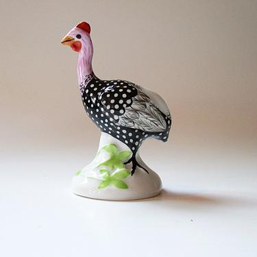 Herend porcelain miniature bird figurine Guinea fowl Pea hen Small cabinet figurine 