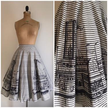 Vintage 1950s River Boat Circle Skirt 50s Border Novelty Print Panel skirt 