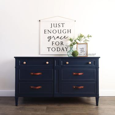 Navy Blue Dresser - Gold Knobs - Modern Furniture - Coffee Bar - Buffet Table - Painted Furniture - Mid Century Modern - Painted Dresser 