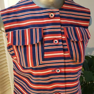 Vintage 60s Mod Dress Stripes Pockets Fab Buttons COTTON SZ M 