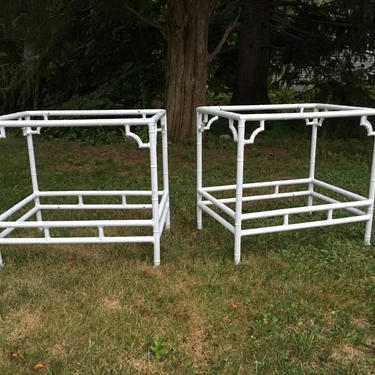 Vintage pair of aluminum faux bamboo side tables 