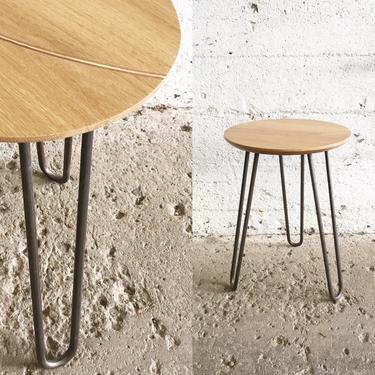 Small GROGG Stool with Hairpin Legs | Solid Wood stool Small Round Side Table 