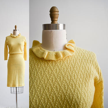 Vintage Yellow Knit 2pc Skirt Set 