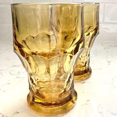 One Pair of Vintage ANCHOR HOCKING Georgian Amber/Yellow Glass 4 1/4&amp;quot; Tumbler by LeChalet