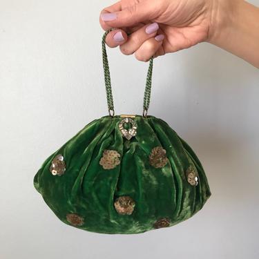 Vintage Green Velvet Bag Art Deco Emerald Green Velvet Evening Bag