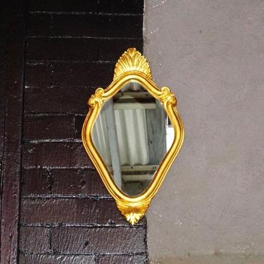 Vintage Handmade Italian Florentine Gilt Mini Mirror, Small Ornate Wood Carved Gold Leaf/Scroll Wall Mirror, Accent Mirror, 16&quot; H x 9.5&quot; W 