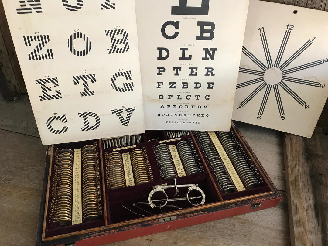 1900s Optometrist Kit, Oak Wood Case, Eye Doctor Charts, Steampunk ...