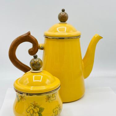 Mackenzie Childs Tea Pot and Sugar bowl Mustard Yellow- Great Condition- 1983 