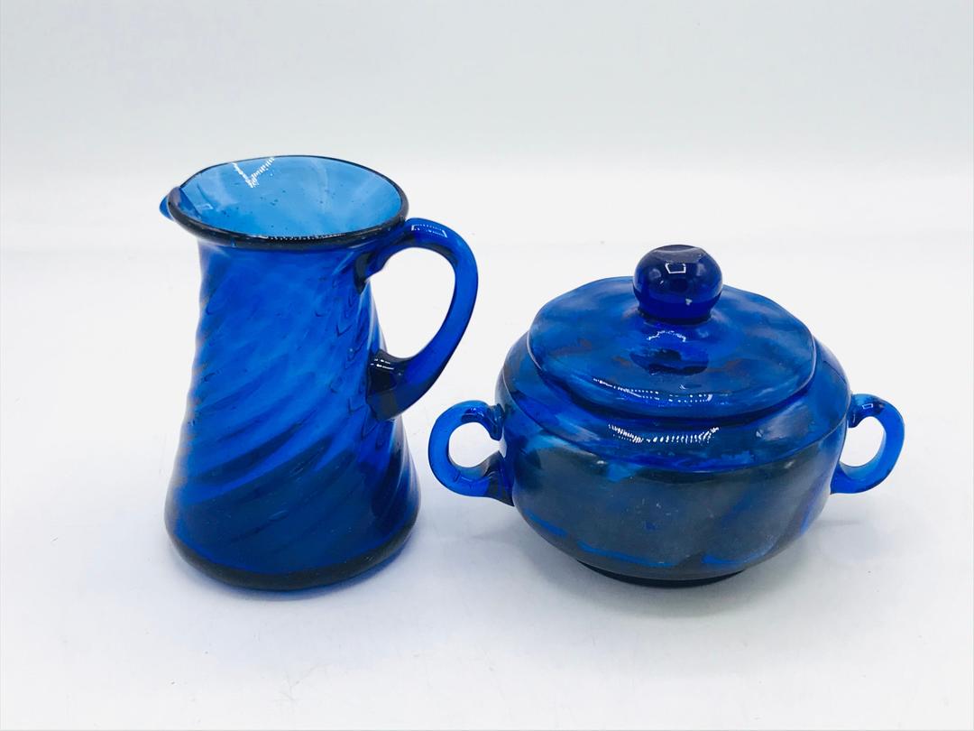 Cobalt Blue Glass Small Milk Creamer Pitcher