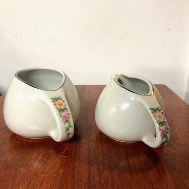 Vintage Hall China Rose White Mid Century Modern Sugar and Creamer Set 