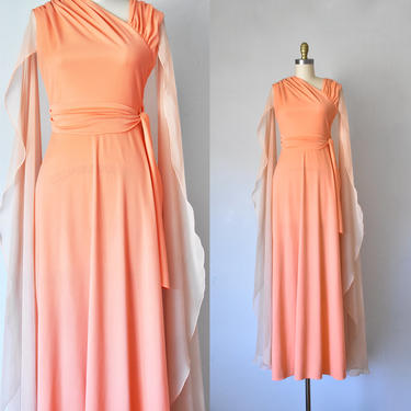 Diana 70s chiffon evening gown, maxi dress, 70s vintage, disco vintage dress 