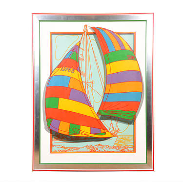 Vintage Silkscreen Sailboats Artwork