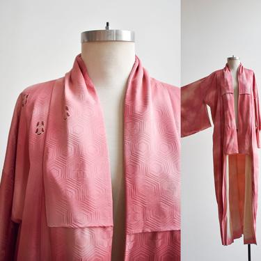 Vintage Long Pink Japanese Kimono 