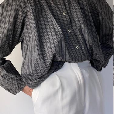 vintage grey cotton balloon silhouette pinstripe blouse large 