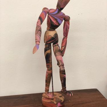 Colorful wood drawing body figure sculpture people person mid Century modern paint handmade movement retro decor 