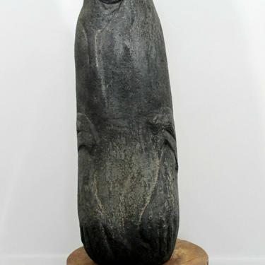 Mid Century Modern Porous Stone Table Sculpture Abstracted Figure on Wood Base 