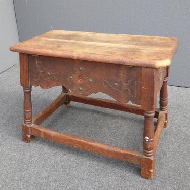 Antique Monterey Carved Wood Bench w Storage Space by Cochran Chair Co. Early 1900's 
