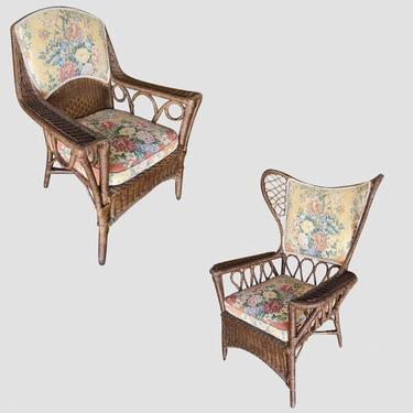 Restored &amp;quot;President's&amp;quot; Art Deco Stick Rattan Lounge Mamma and Papa Lounge Chair Set 