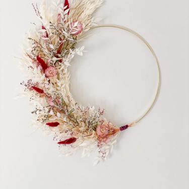 Magenta Bunny Tail Wreath, Dried Flower Wreath, Pampas Grass Wreath, Mother's Day Gift, Boho Wall Hanging 