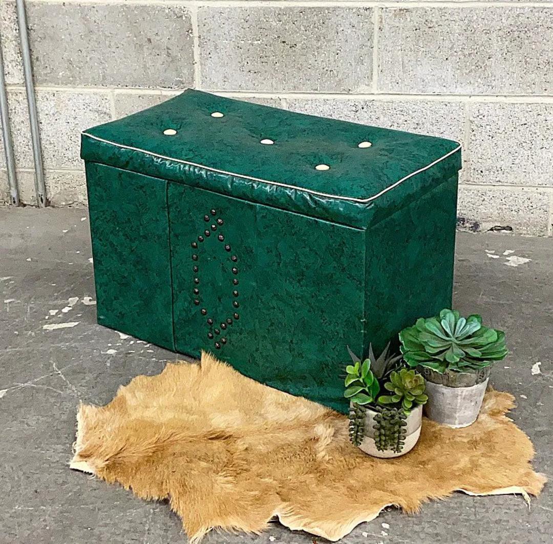 Vintage Storage Ottoman Retro 1960s Mid Century Modern + Emerald Green + Retrospect Vintage