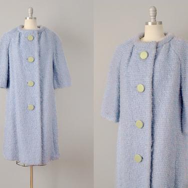 1950’s Sky Blue Mohair Bouclé Coat / Size Large - Extra Large 