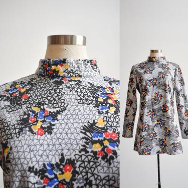 1970s Abstract Floral Poly Mini Dress 