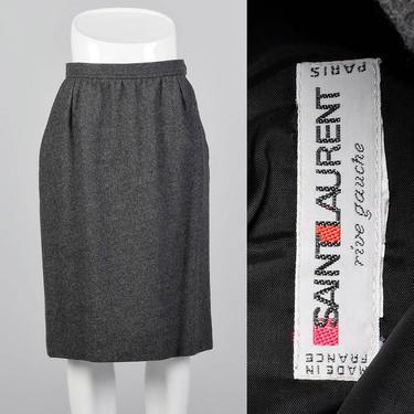 Small 1970s Yves Saint Laurent Rive Gauche Gray Pencil Skirt Wool Pencil Skirt Wool Separates Pockets Classic Style 70s Vinatge 