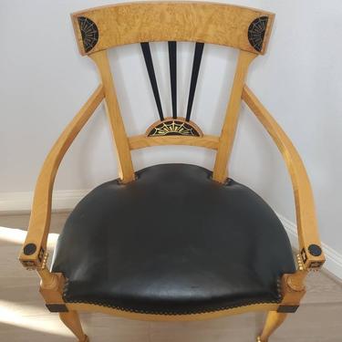 Vintage Swedish Karl Johan Biedermeier Style Blonde Birch & Ebonized Armchair / Office Desk Chair / Dining Chair 