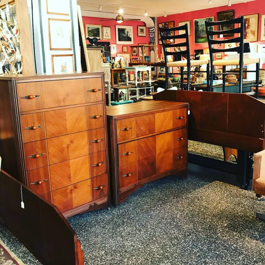 Art Deco Bedroom Suite Full Size Bedframe Dresser And Chest Of