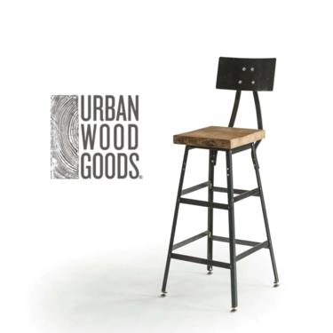 Reclaimed Wood Stool with steel back in 3 heights (18&amp;quot; table height, 25&amp;quot; counter height, 30&amp;quot; bar height&amp;quot;).  Choose wood finish and height. 