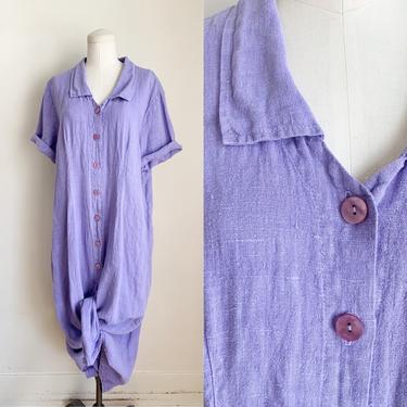 Vintage 1990s-2000s Lavender Linen Button Front Dress / XL 