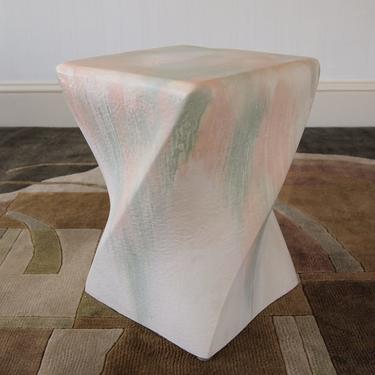 Vintage 1980s PASTEL CERAMIC PEDESTAL Side End Table 12&amp;quot; Square 16&amp;quot; High, Garden Stool Miami Mid-Century Modern eames knoll era 