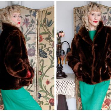 1940s Coat // Gorgeous Dark Brown Mouton Coat // vintage 40s winter coat 