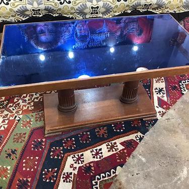 1920s Art Deco cobalt blue mirror glass top coffee table. 32.5 L x 17 D. 